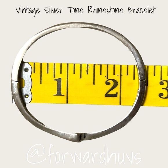 Silver Tone Hinge Bracelet with Single Glass Rhinestone - Picture 11 of 12